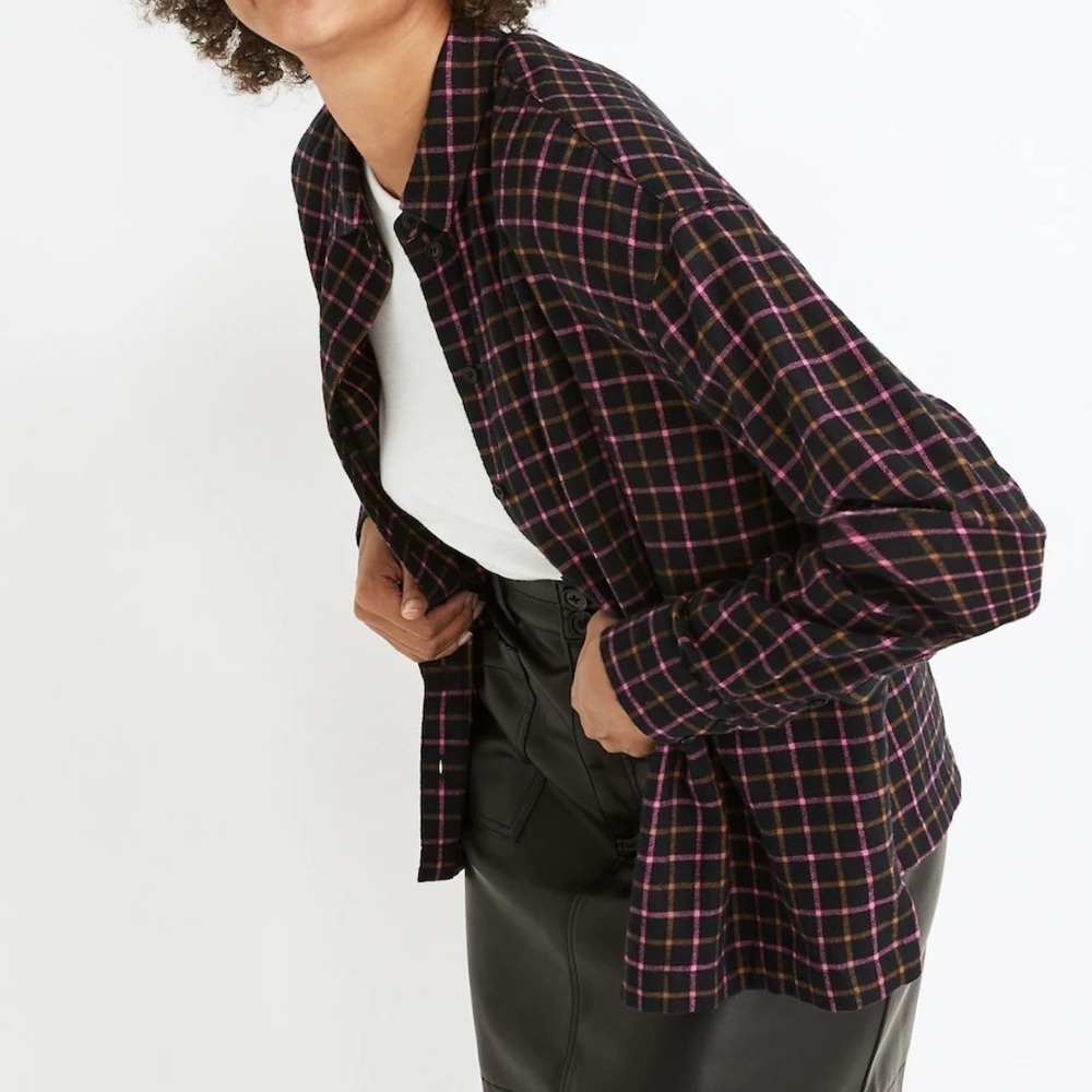 Madewell West Lake Plaid button down‎ shirt in Pink, black, & brown Sz-S. U18